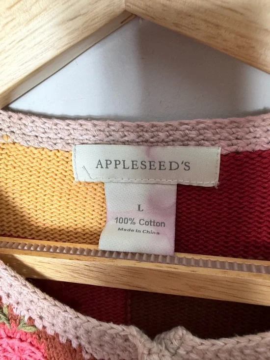 Vintage Appleseeds Ramie Cotton Cardigan Sweater Embroidered Fall Floral *o - Picture 3 of 10